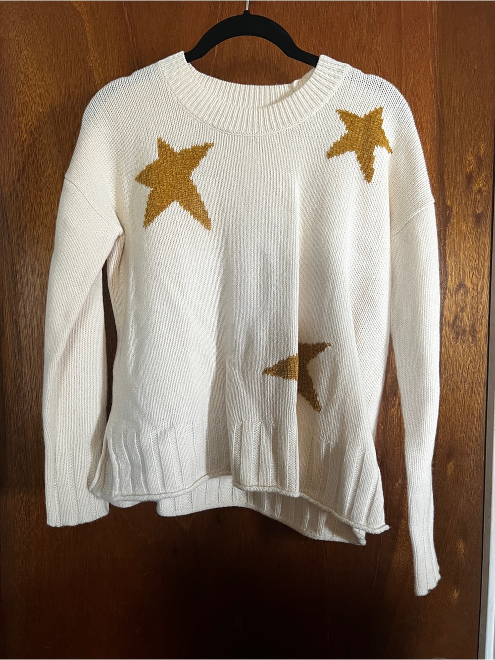 Madewell Cream Crewneck Sweater with Gold Star Intarsia